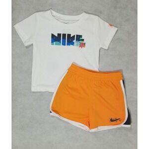 NWT Nike Short Set Toddler Boys Size 24 Month 2 pc Set Shirt Shorts White Orange
